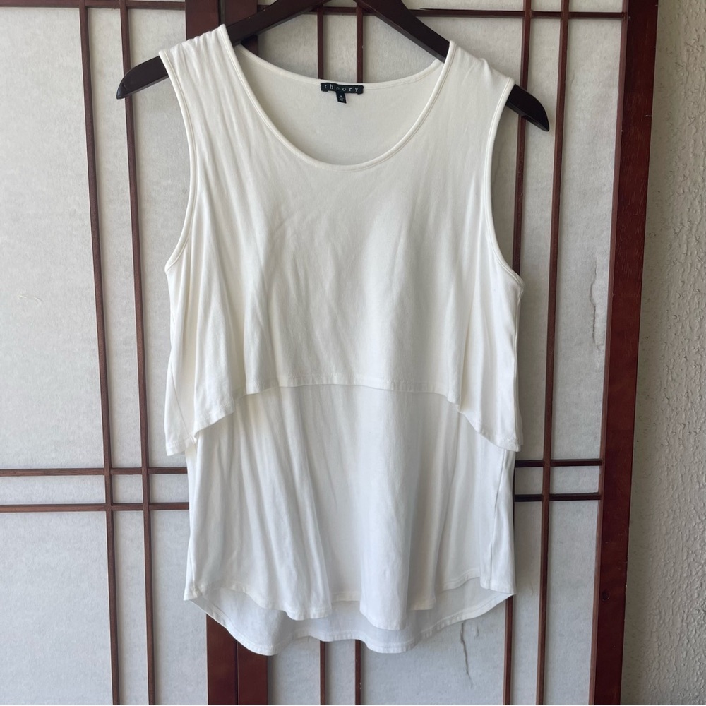 Theory Asymmetrical Tiered White Tank Top